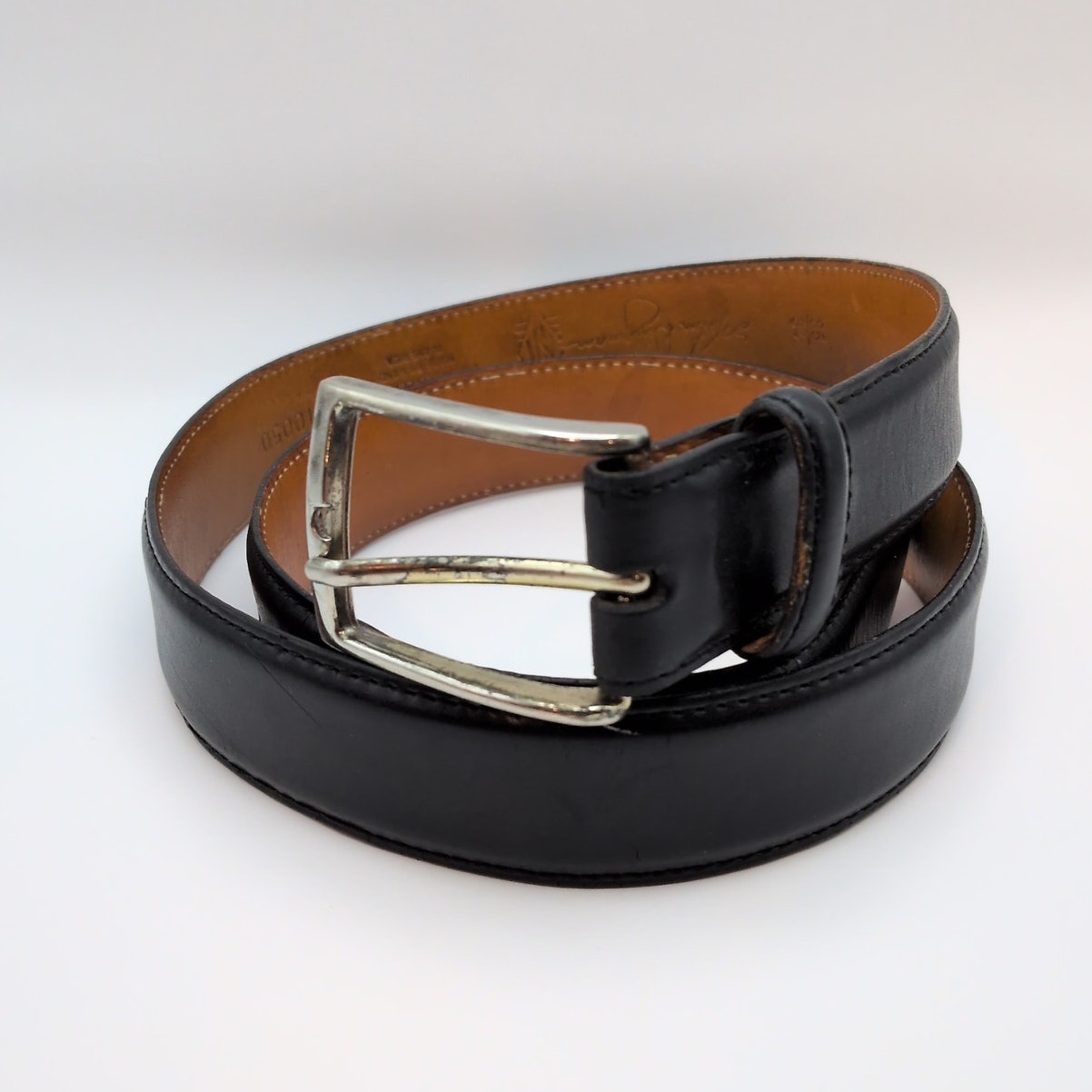 Martin Dingman Belt Mens Size 34 Black Leather Dress Silver Buckle Classic 34